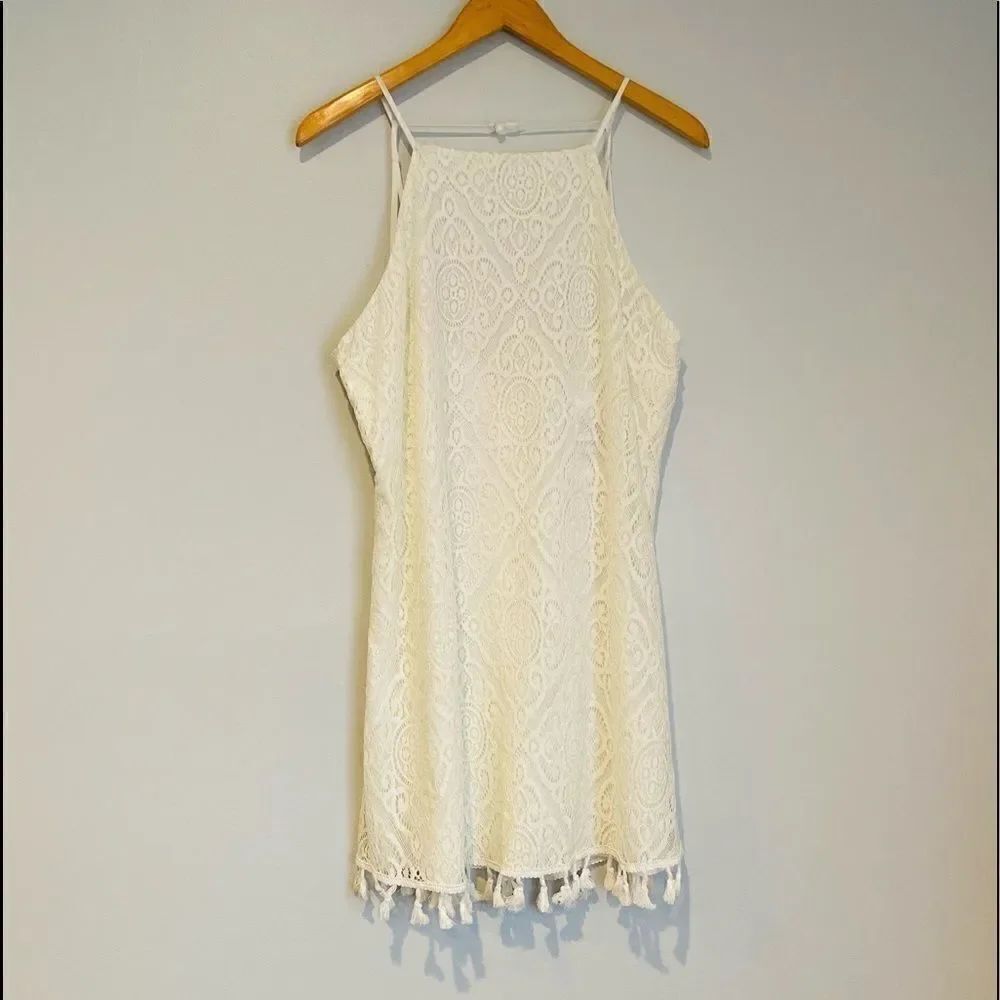 Speechless Juniors' Allover-Lace Tassel-Hem Dress - Picture 3 of 9